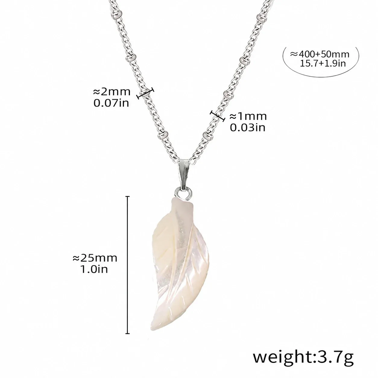 Shell Pendant Necklace with Carved Leaf, Stainless Steel - Leaf Shell