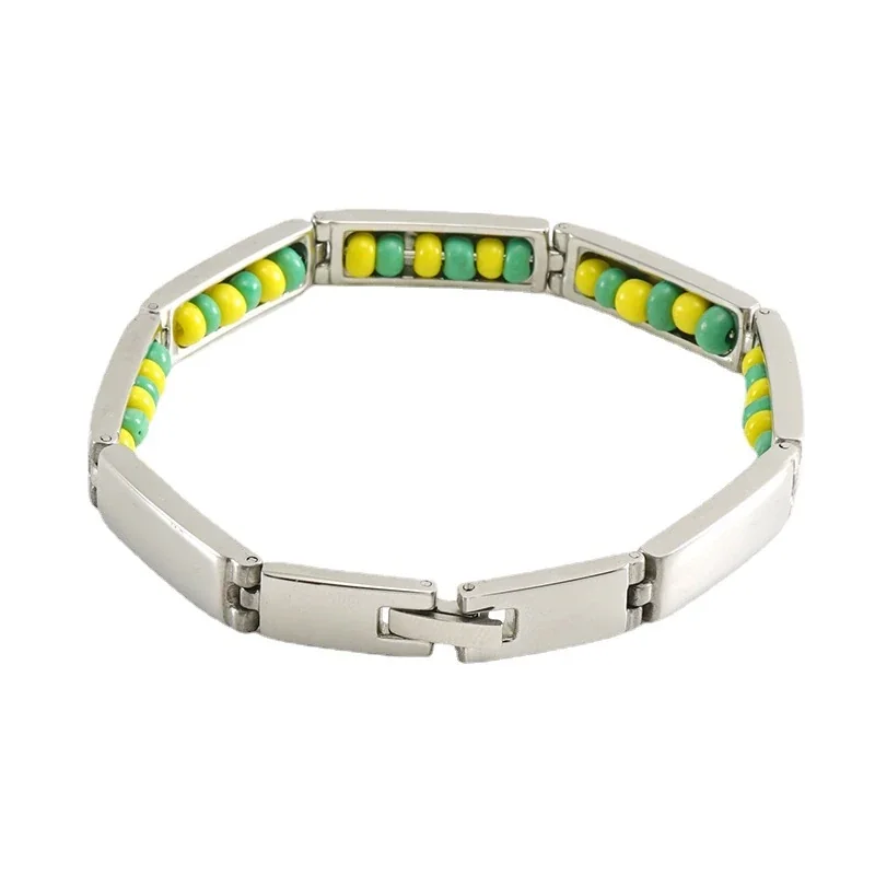 Sleek Stainless Steel Rectangular Link Bead Bracelet