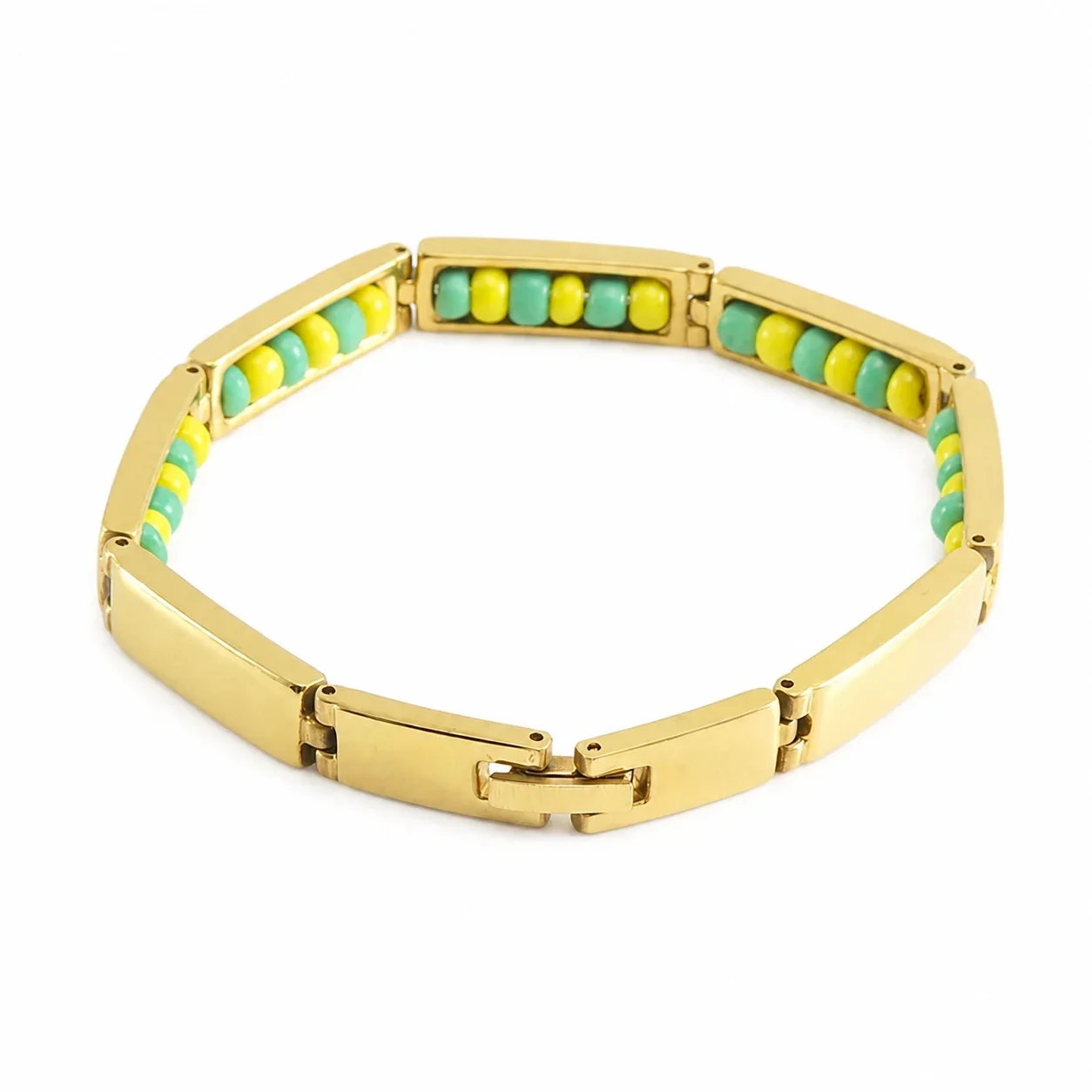 Sleek Stainless Steel Rectangular Link Bead Bracelet