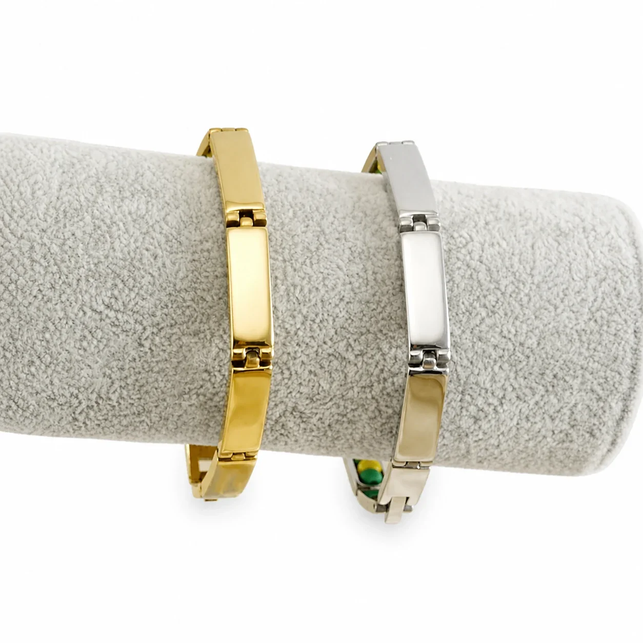 Sleek Stainless Steel Rectangular Link Bead Bracelet