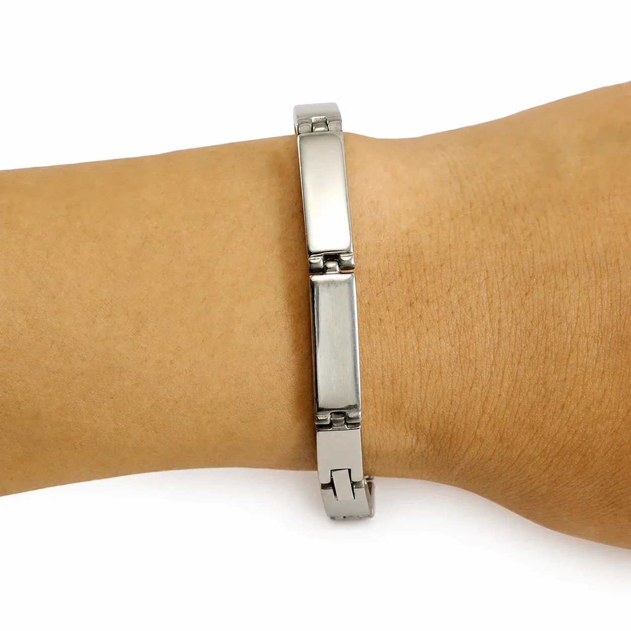 Sleek Stainless Steel Rectangular Link Bead Bracelet