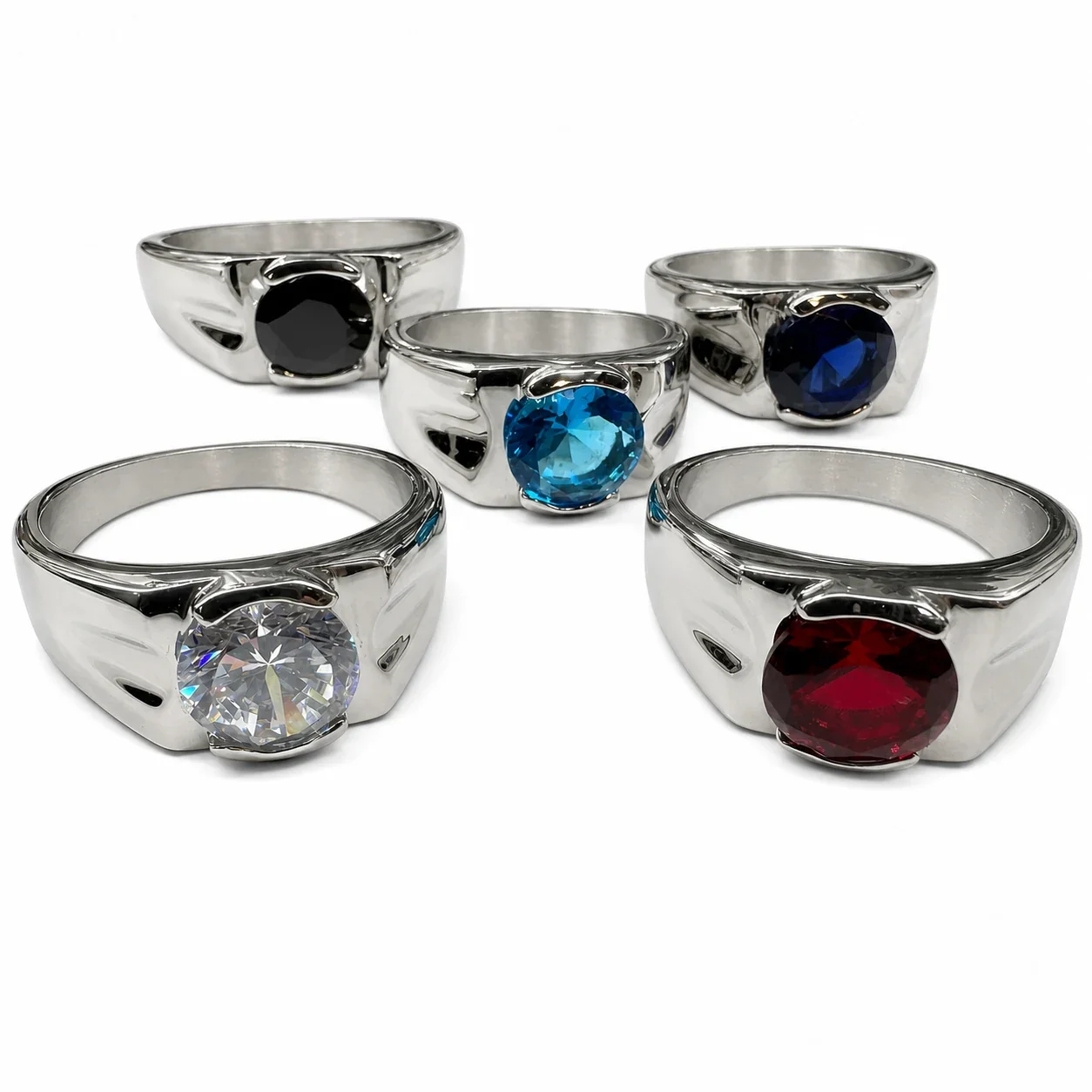 Sculptural 316 Stainless Steel Round-Cut Signet Ring