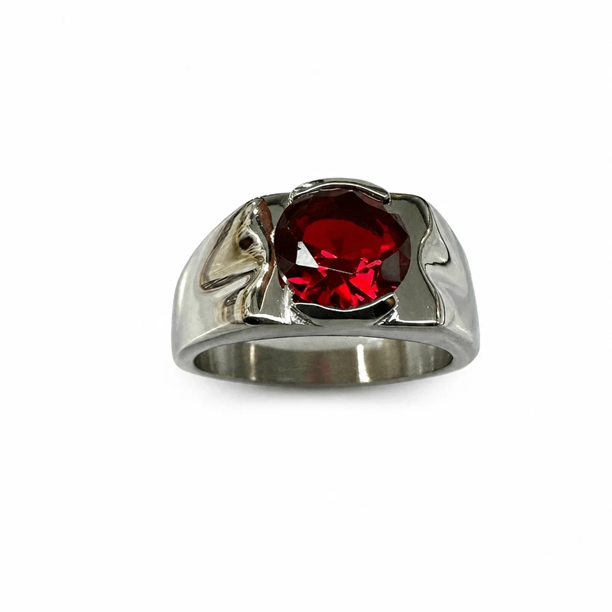 Sculptural 316 Stainless Steel Round-Cut Signet Ring