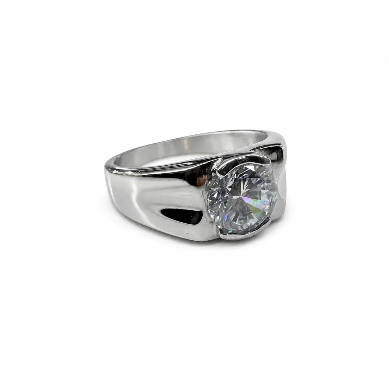 Sculptural 316 Stainless Steel Round-Cut Signet Ring