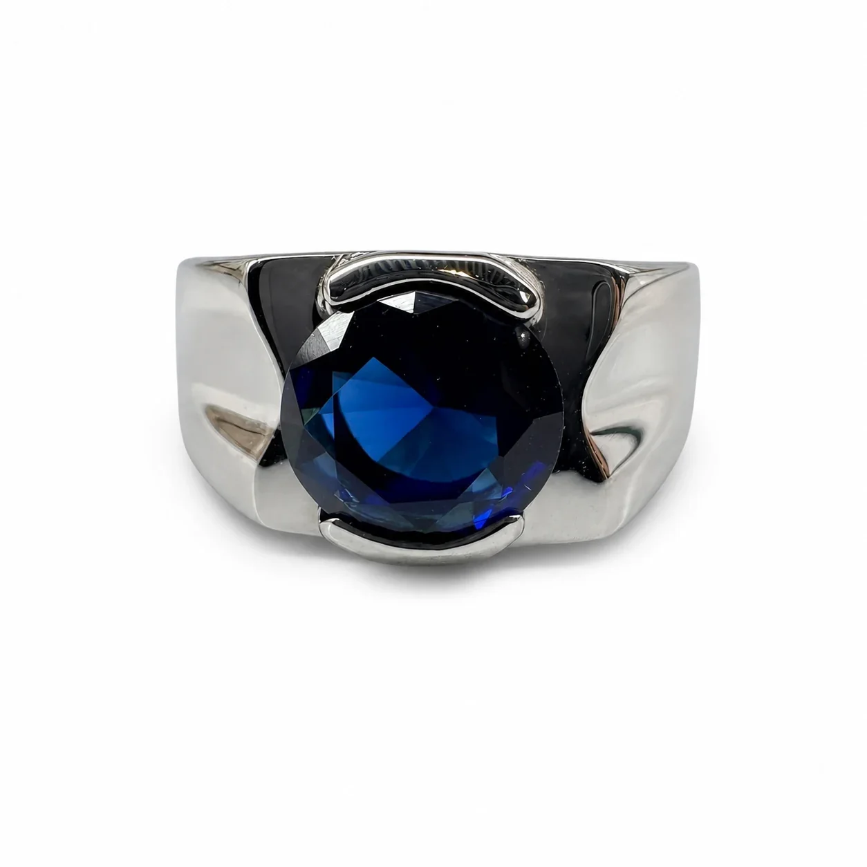 Sculptural 316 Stainless Steel Round-Cut Signet Ring - Blue
