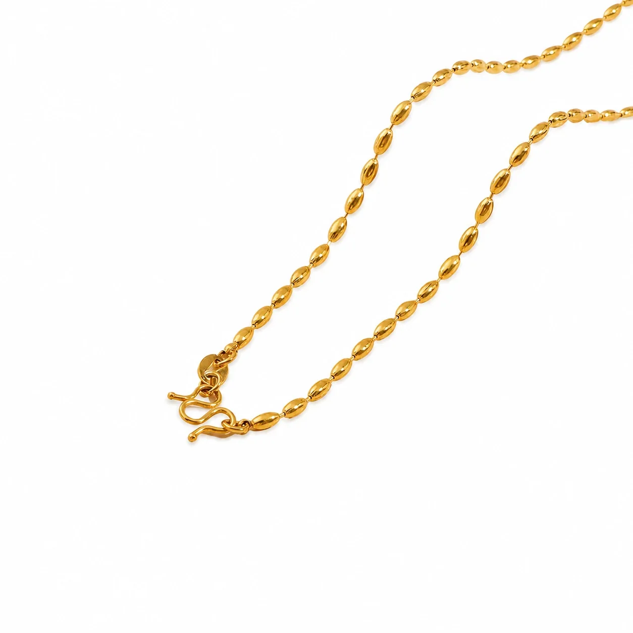 Refined Gold-Plated Snake Chain M-Clasp Necklace - Gold Rice Bead cm