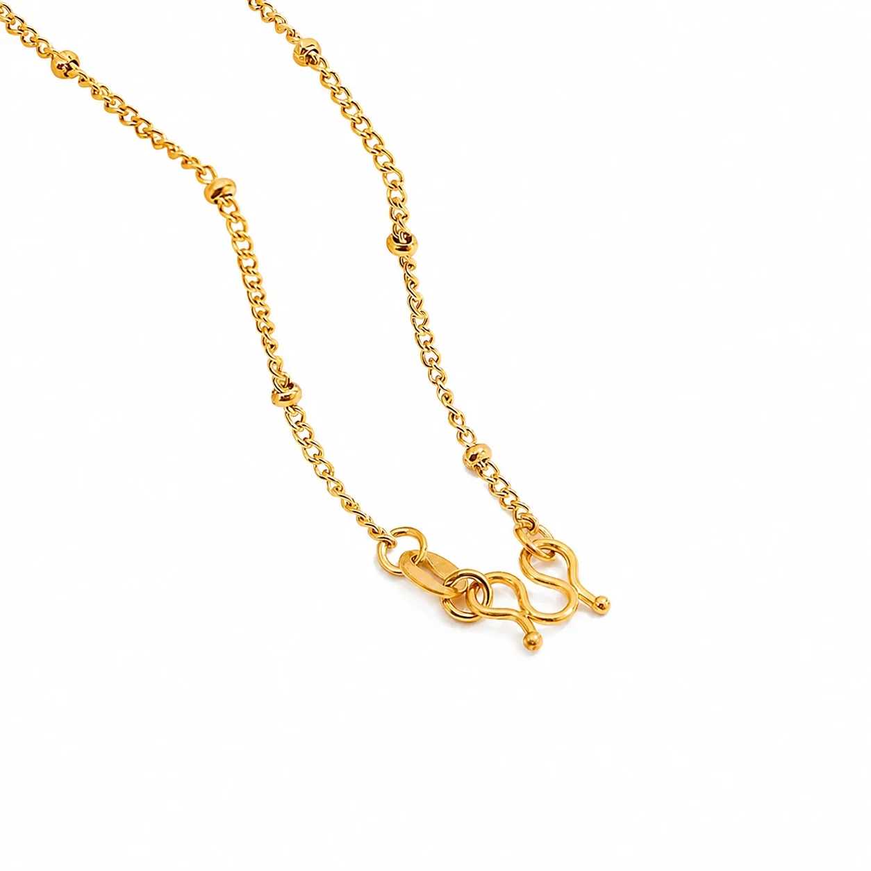 Refined Gold-Plated Snake Chain M-Clasp Necklace - Gold Side Bead cm