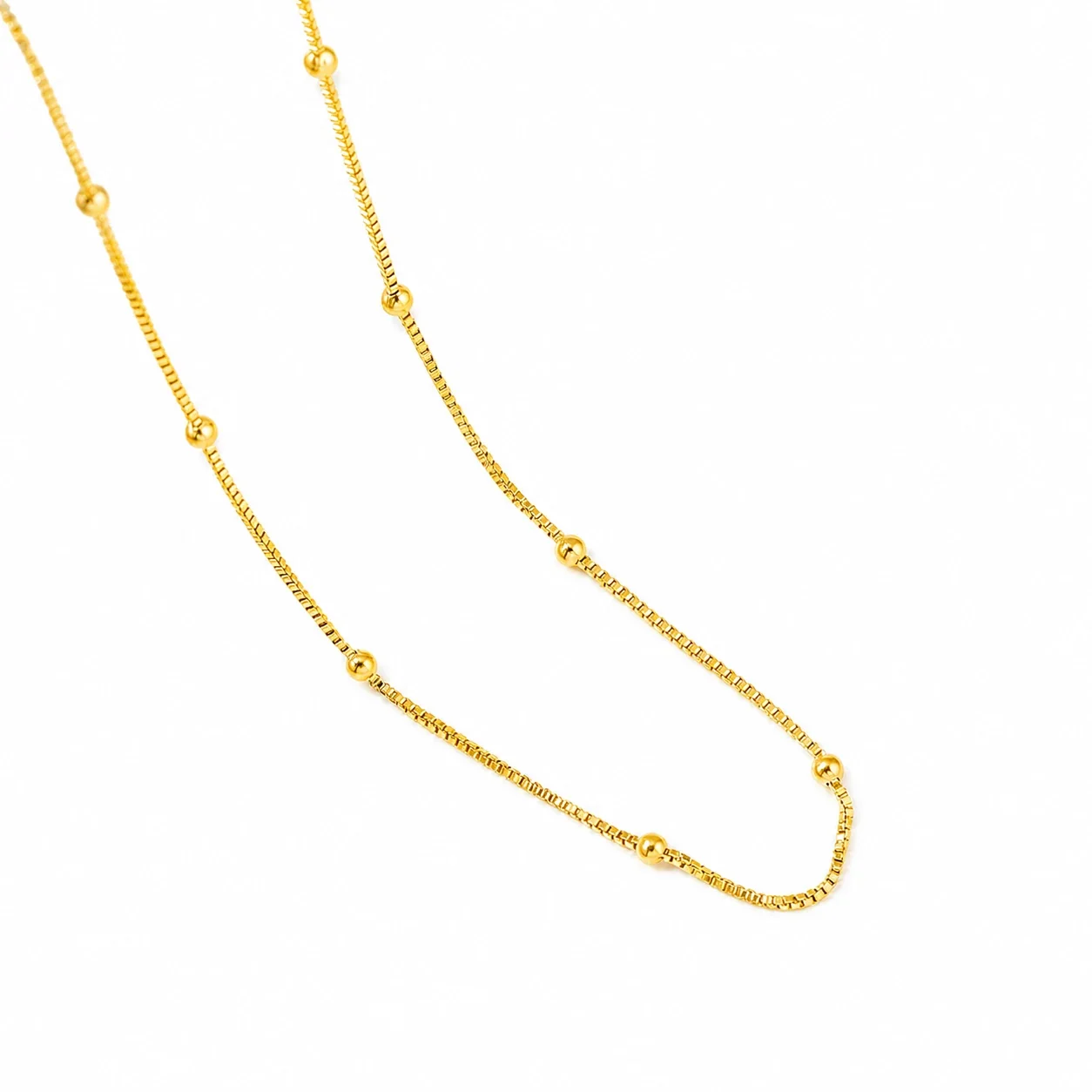Refined Gold-Plated Snake Chain M-Clasp Necklace - Gold Box Bead