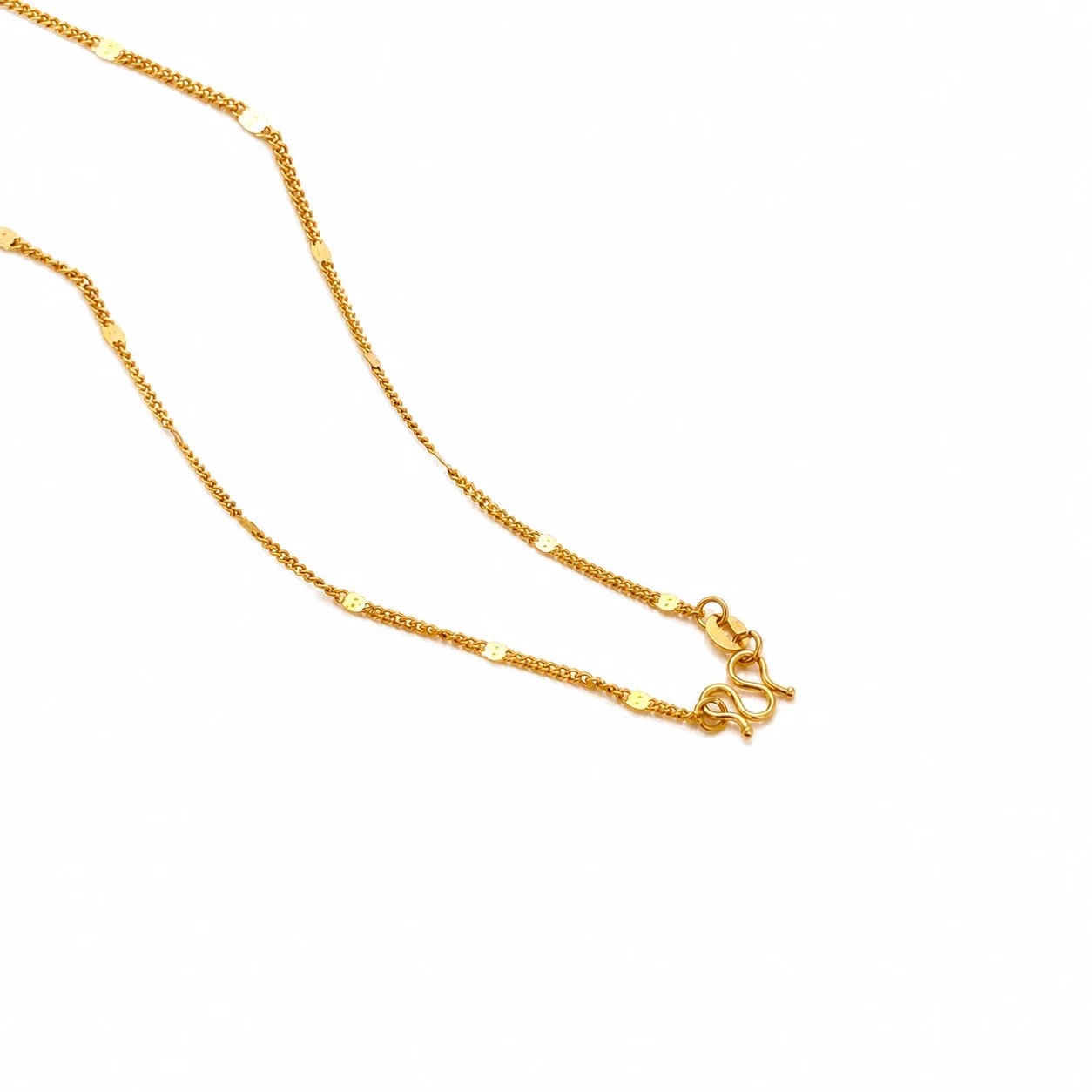 Refined Gold-Plated Snake Chain M-Clasp Necklace - Gold Side Pressed Flat cm