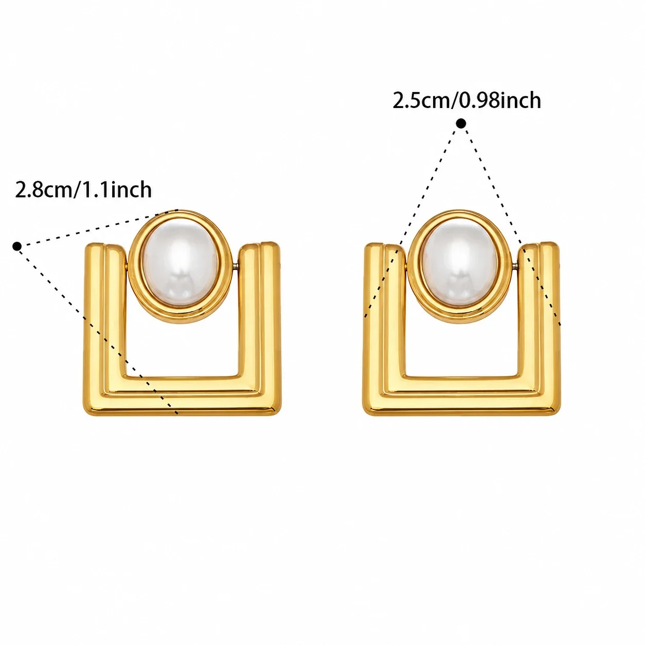 Architectural Gold-Plated 316L Pearl Square Stud Earrings - Gold