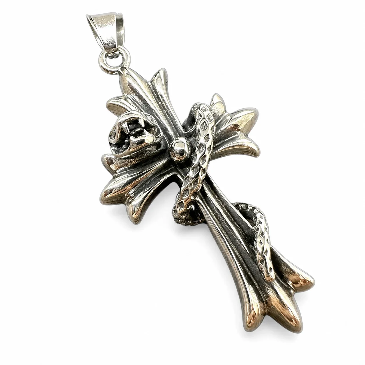 Gothic 316 Stainless Steel Snake Cross Pendant