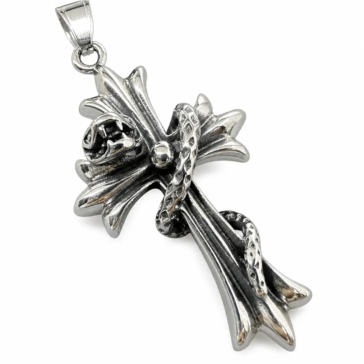 Gothic 316 Stainless Steel Snake Cross Pendant