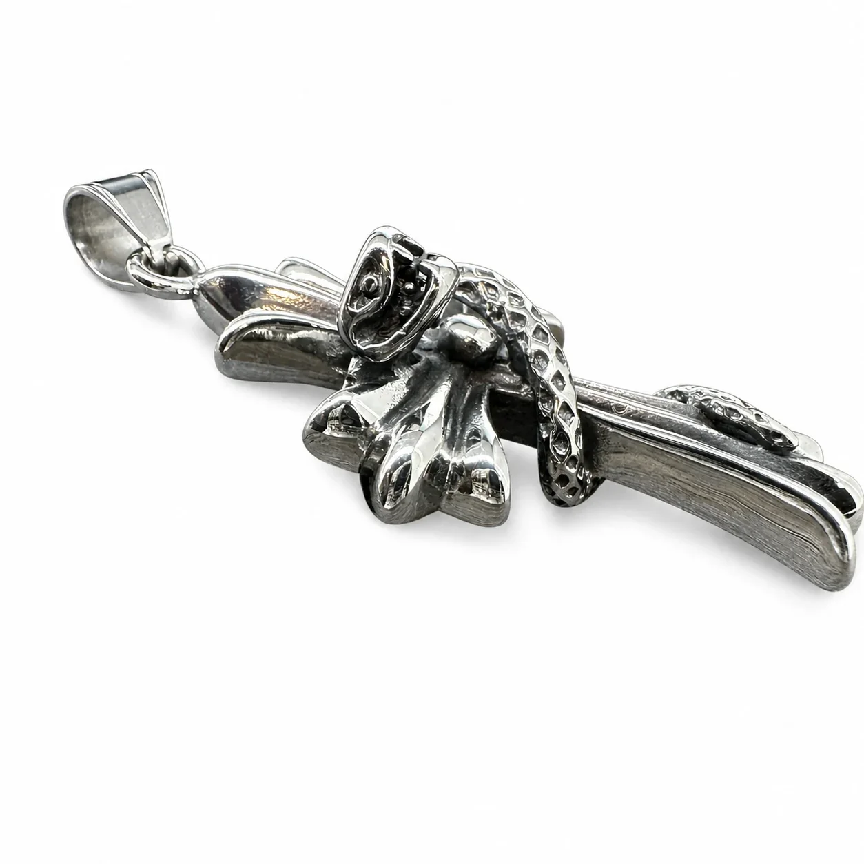 Gothic 316 Stainless Steel Snake Cross Pendant