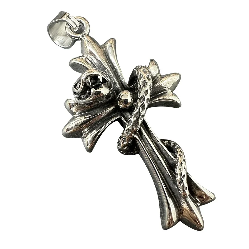 Gothic 316 Stainless Steel Snake Cross Pendant