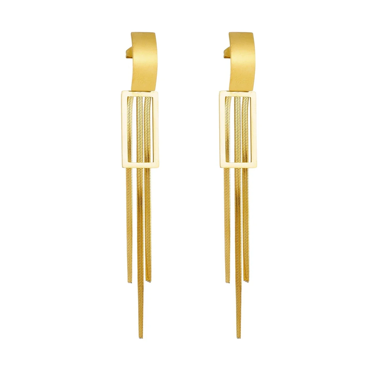 Drop Earrings Geometric Frame Snake Chain Tassels Gold-Plated