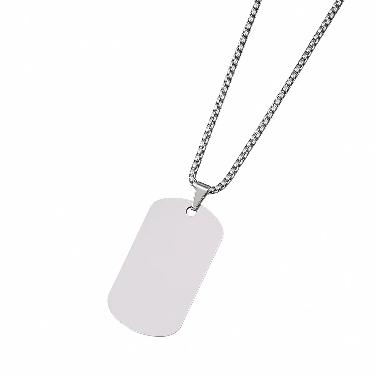Necklace with Blank Rounded Dog Tag Pendant
