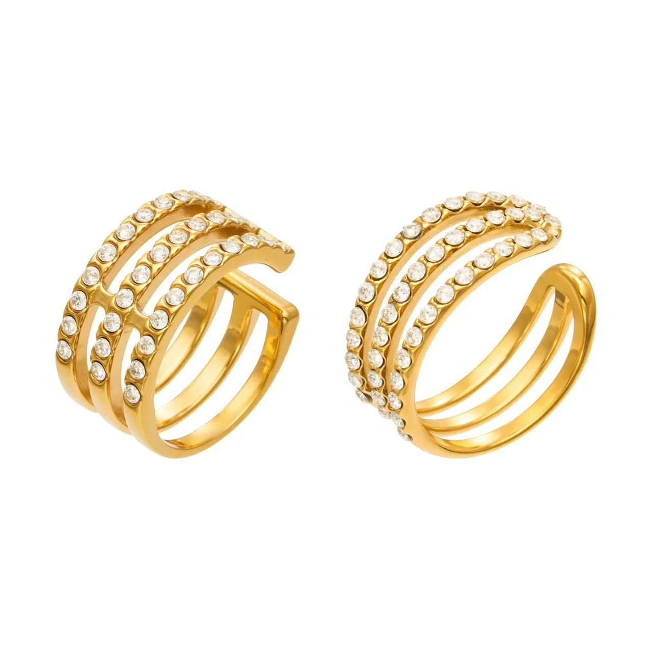 Ear Cuff de Tres Filas con Circonitas Cúbicas y Acero Inoxidable Chapado en Oro de 18K