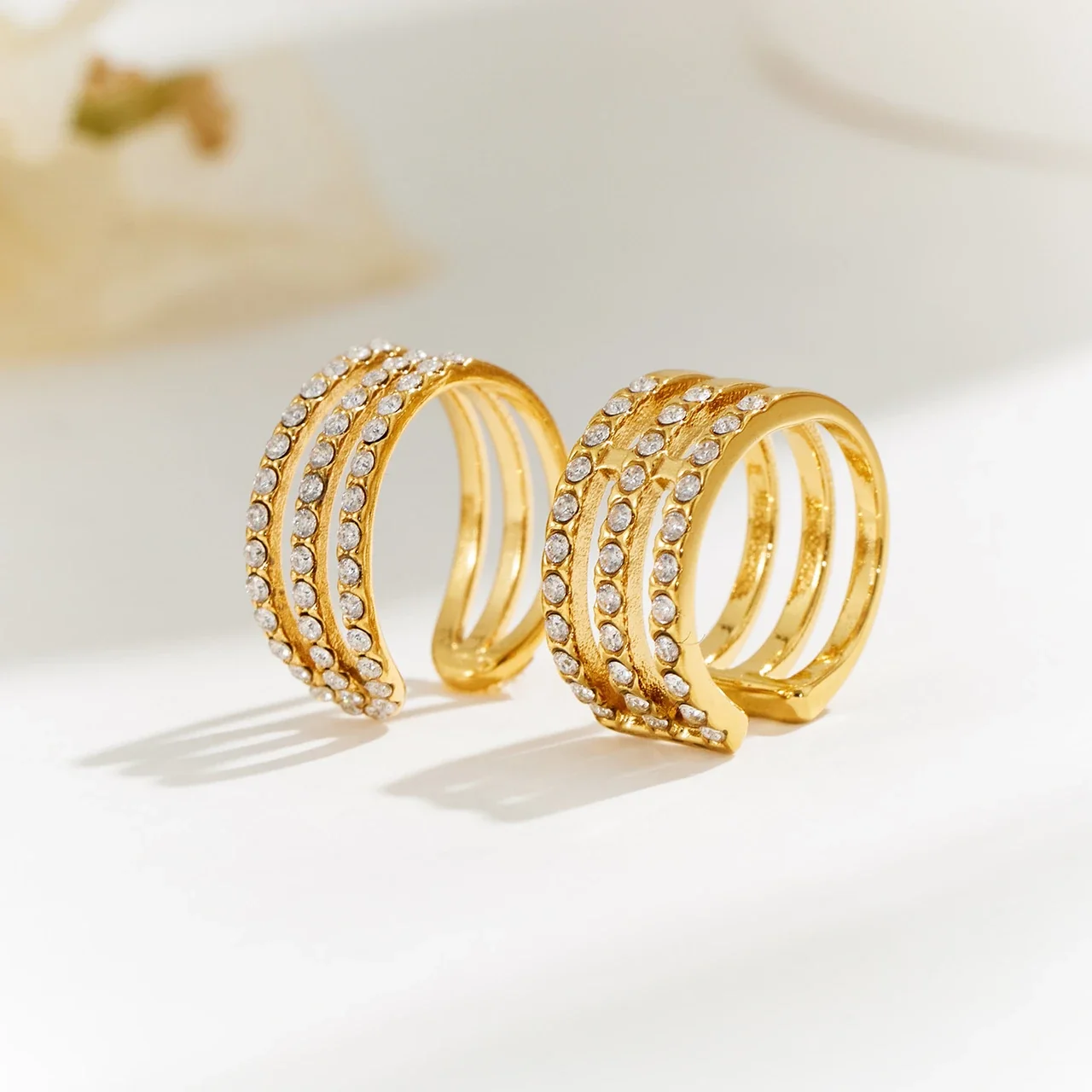 Ear Cuff Triple-Row Cubic Zirconia 18K Gold-Plated Stainless Steel