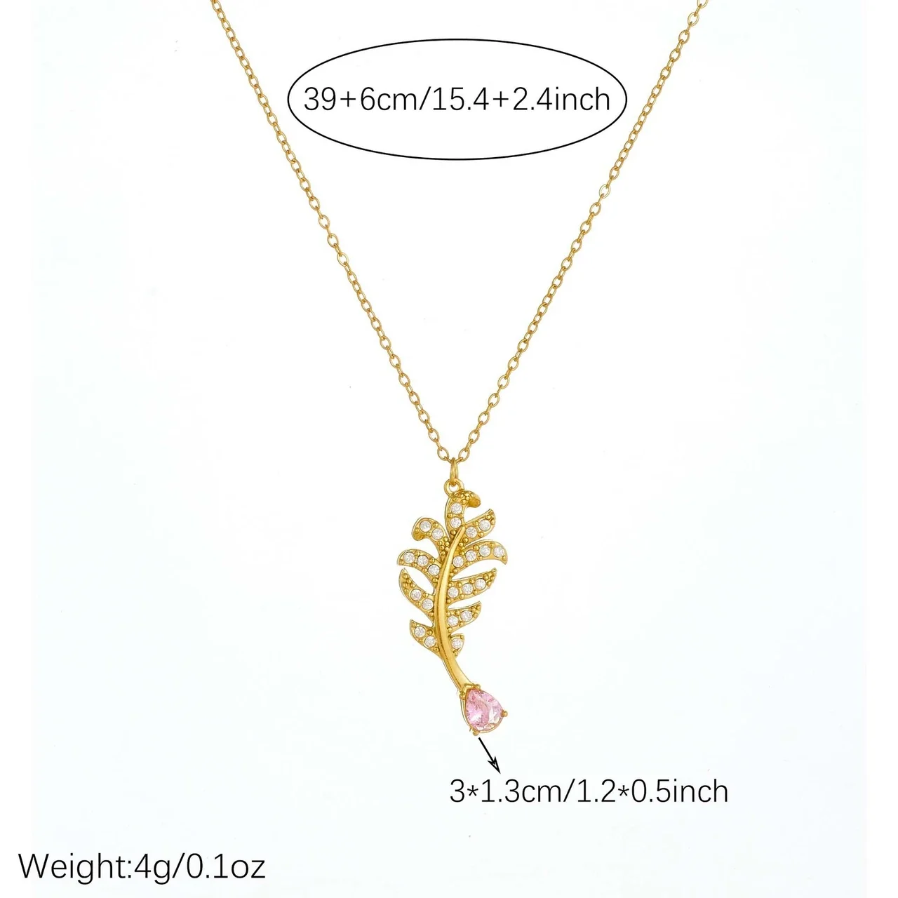 Ketting met bladhanger en druppelvormige kristallen, verguld staal productfoto