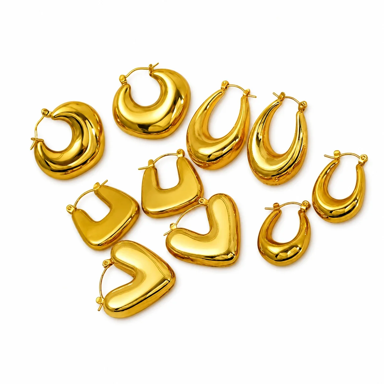 Sculptural 18K Gold PVD Puffy Heart Hoop Earrings