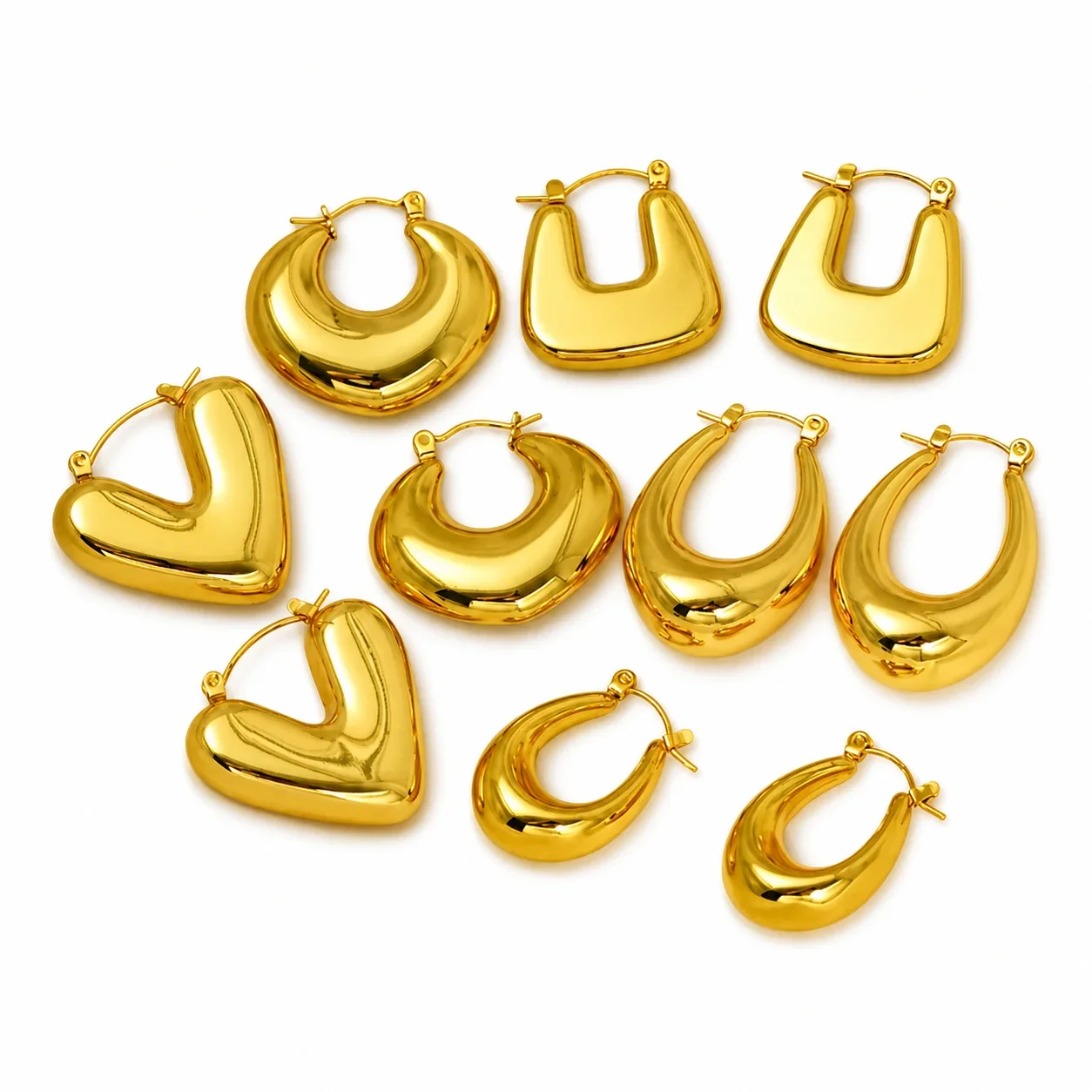 Sculptural 18K Gold PVD Puffy Heart Hoop Earrings