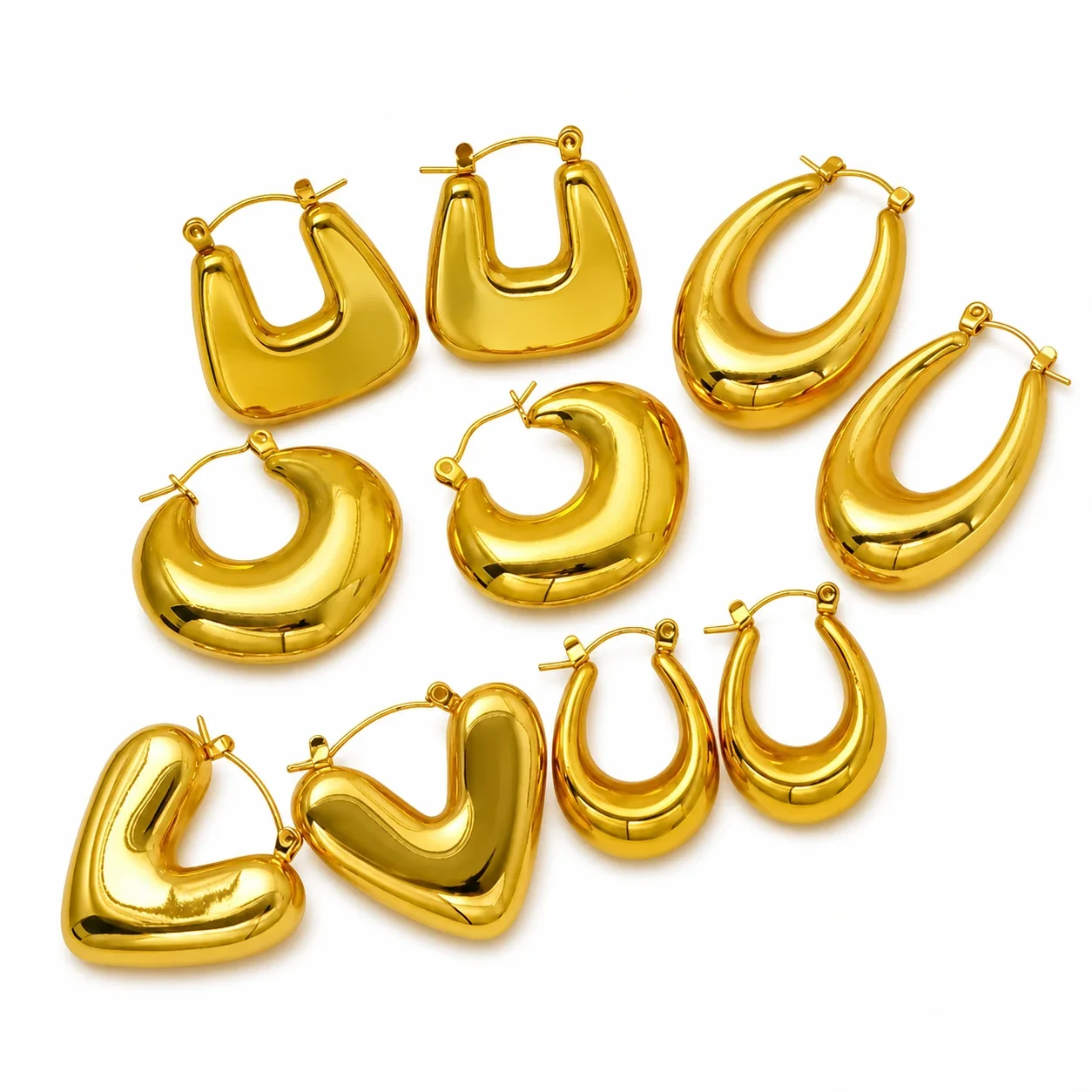 Sculptural 18K Gold PVD Puffy Heart Hoop Earrings