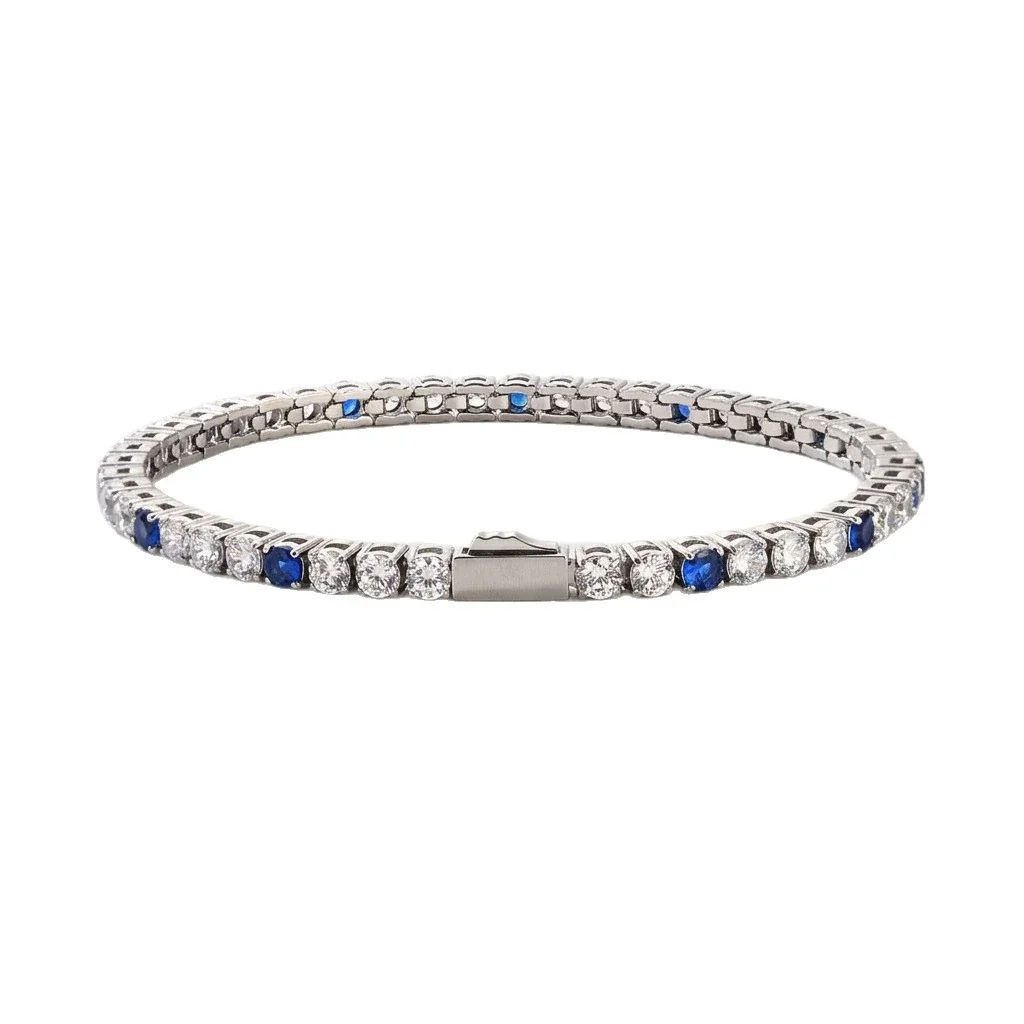 Blue Round Stone 18K Gold PVD 316 Stainless Steel Tennis Bracelet