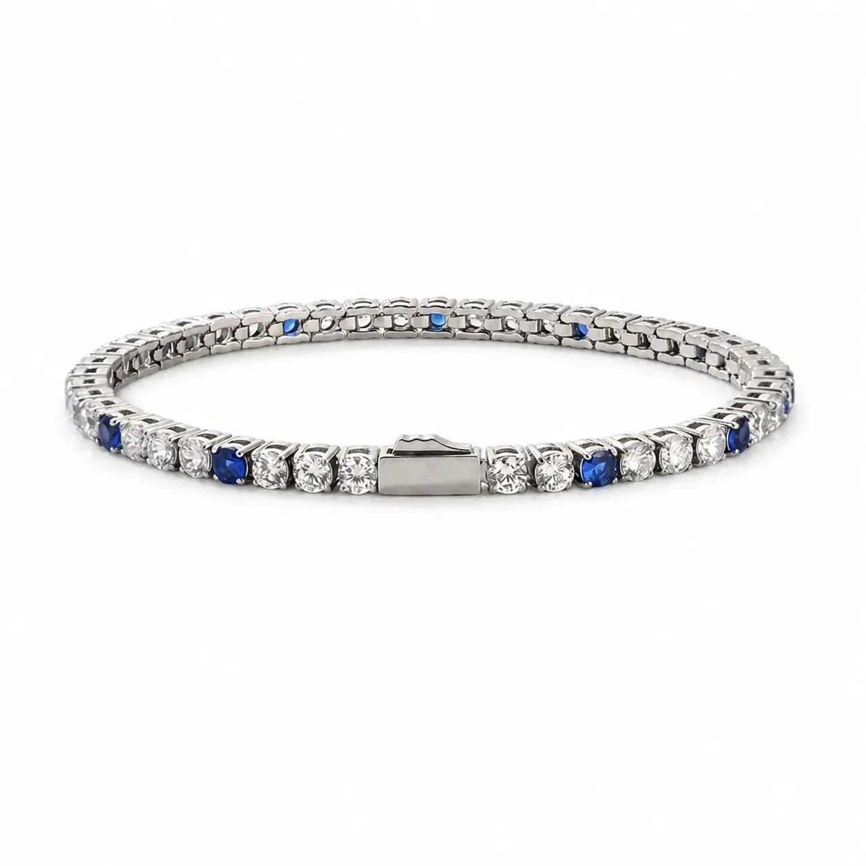 Blue Round Stone 18K Gold PVD 316 Stainless Steel Tennis Bracelet