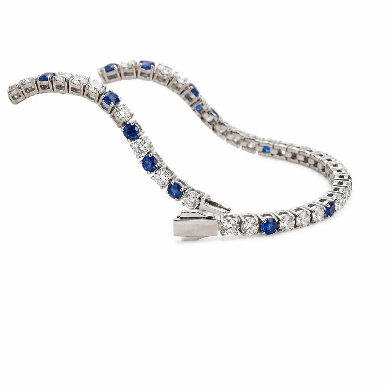 Blue Round Stone 18K Gold PVD 316 Stainless Steel Tennis Bracelet