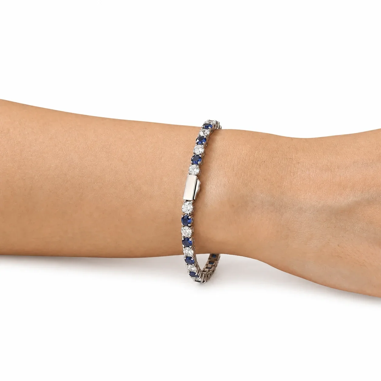 Blue Round Stone 18K Gold PVD 316 Stainless Steel Tennis Bracelet