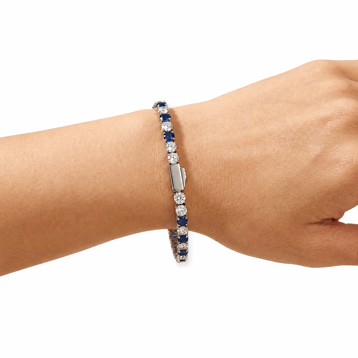Blue Round Stone 18K Gold PVD 316 Stainless Steel Tennis Bracelet