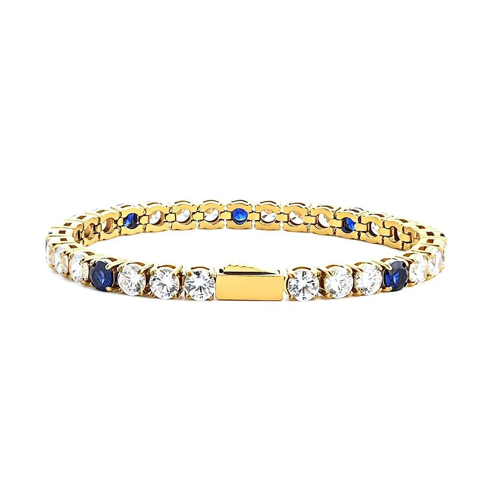 Blue Round Stone 18K Gold PVD 316 Stainless Steel Tennis Bracelet - Gold 5 mm Round Clear Blue