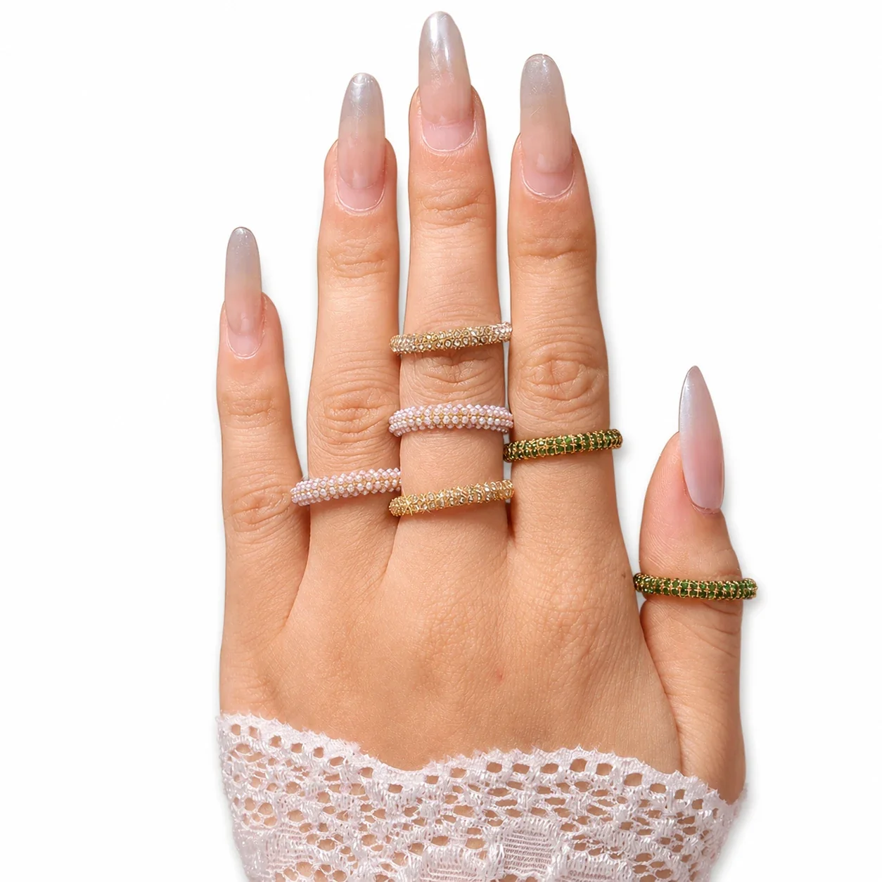 Refined Gold PVD Pavé CZ and Pearl-Effect Stacking Ring