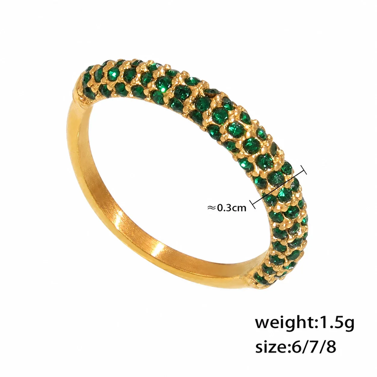 Refined Gold PVD Pavé CZ and Pearl-Effect Stacking Ring - Gold Green Crystal