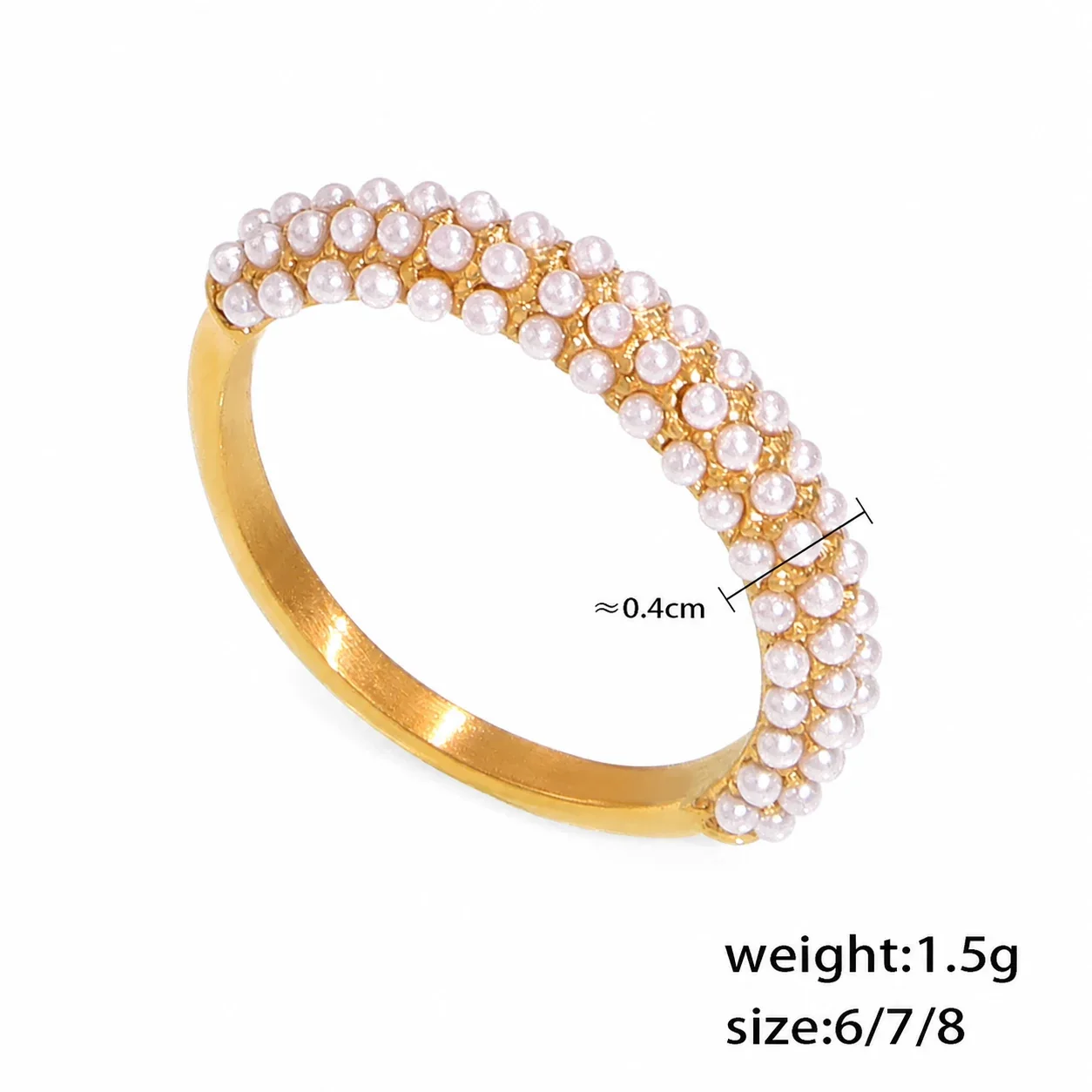 Refined Gold PVD Pavé CZ and Pearl-Effect Stacking Ring - Gold Pearl-Effect
