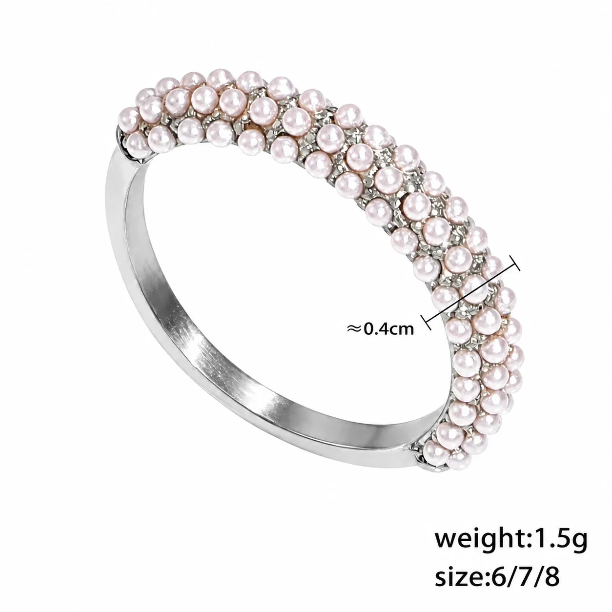 Refined Gold PVD Pavé CZ and Pearl-Effect Stacking Ring - Silver Pearl-Effect