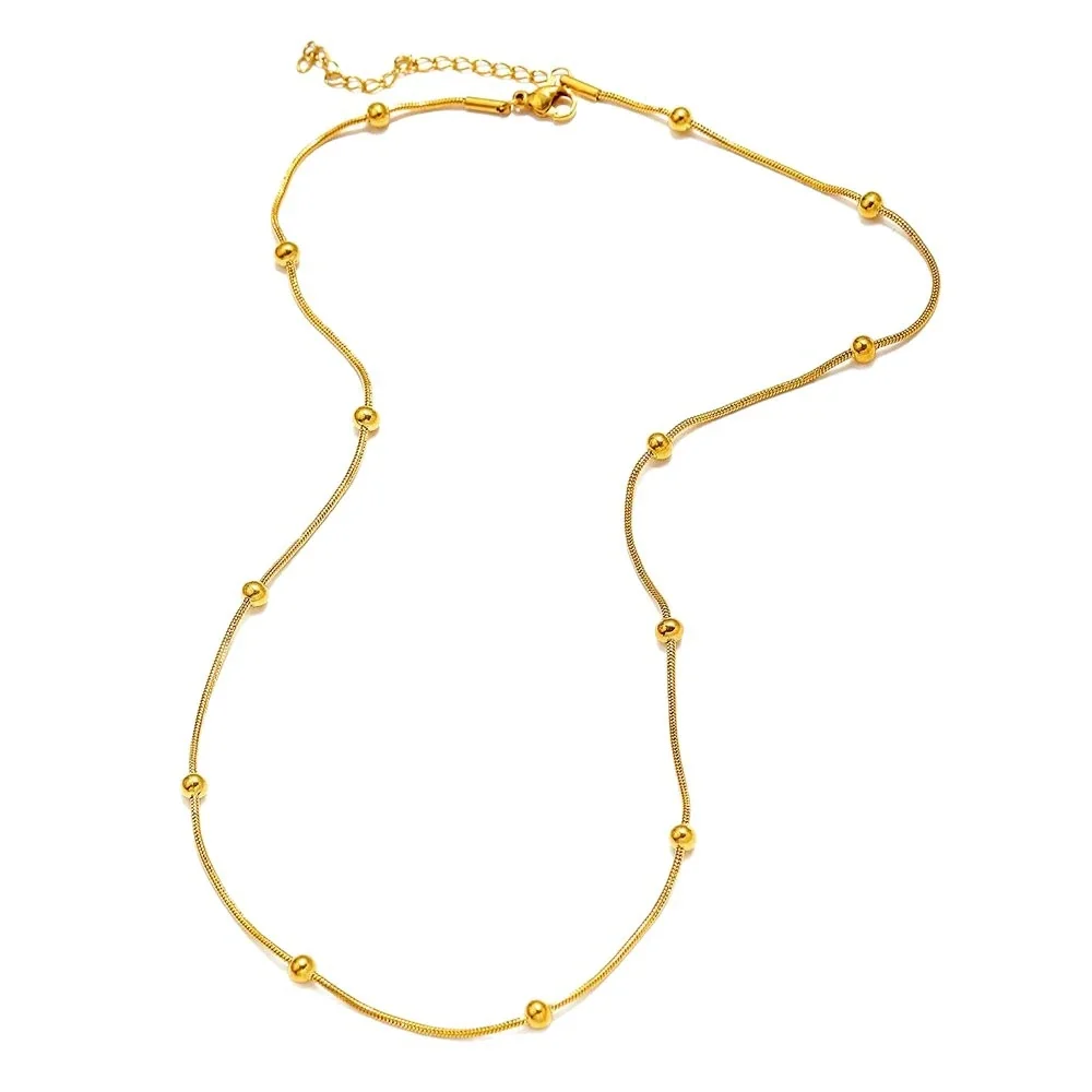 Snake Chain Necklace with Spaced Ball Beads in Stainless Steel