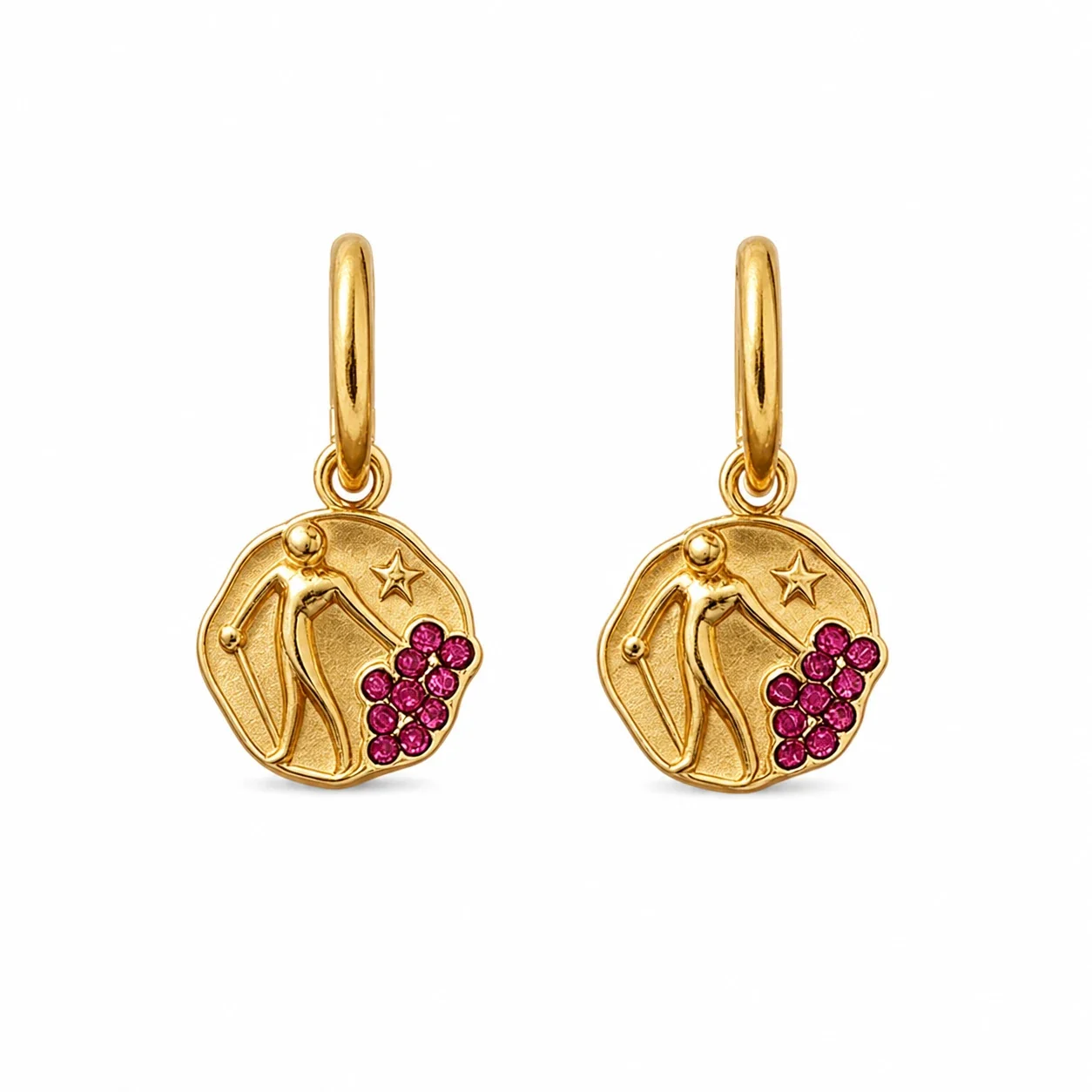 Celestial 18K Gold-Plated Coin Charm Hoop Earrings