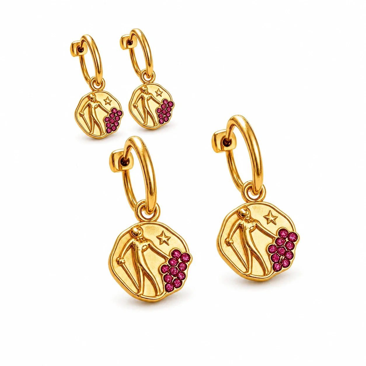 Celestial 18K Gold-Plated Coin Charm Hoop Earrings