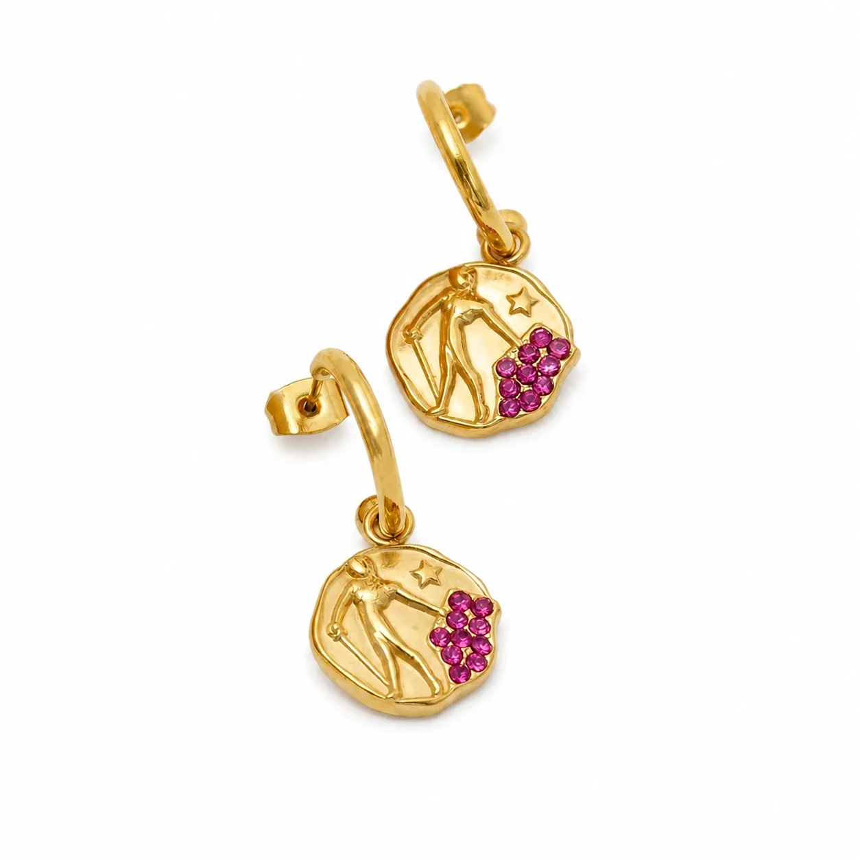 Celestial 18K Gold-Plated Coin Charm Hoop Earrings