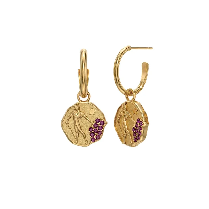 Celestial 18K Gold-Plated Coin Charm Hoop Earrings