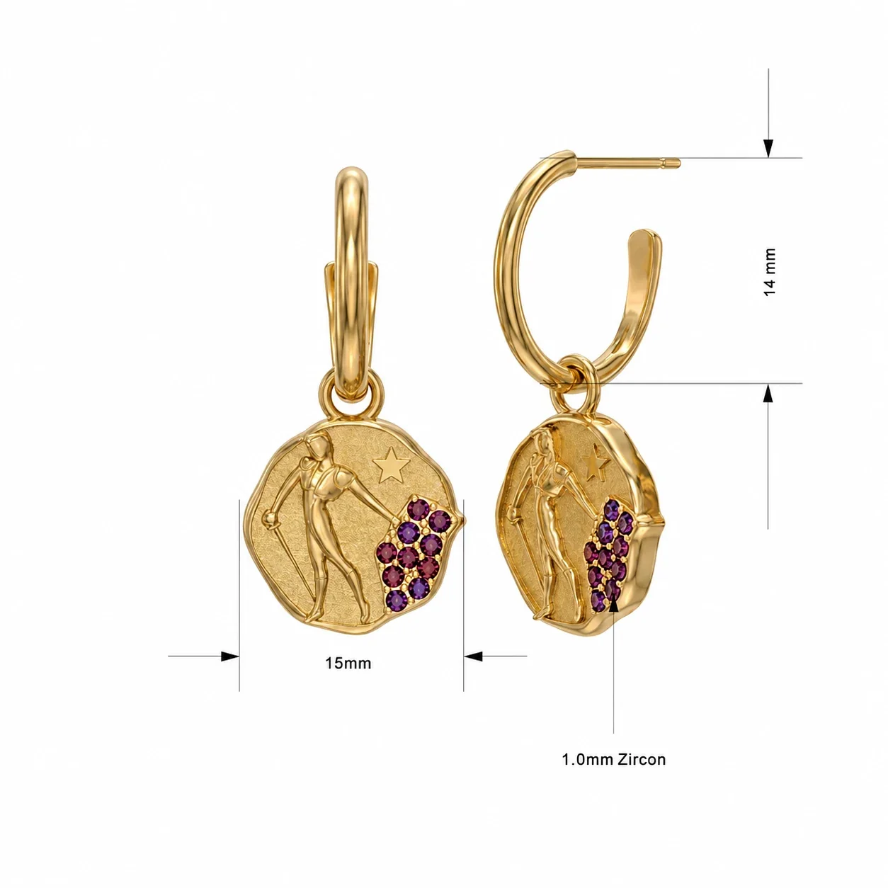 Celestial 18K Gold-Plated Coin Charm Hoop Earrings - Gold
