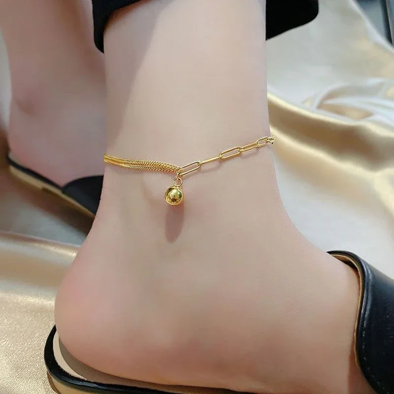 Foto del producto: Tobillera con charm de bola y cadenas de eslabones mixtos, acero inoxidable