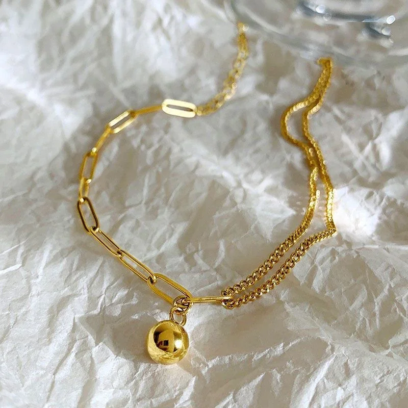 Foto del producto: Tobillera con charm de bola y cadenas de eslabones mixtos, acero inoxidable