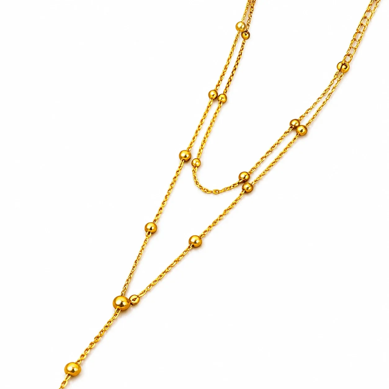Layered Bead Y Necklace 316 Stainless Steel PVD