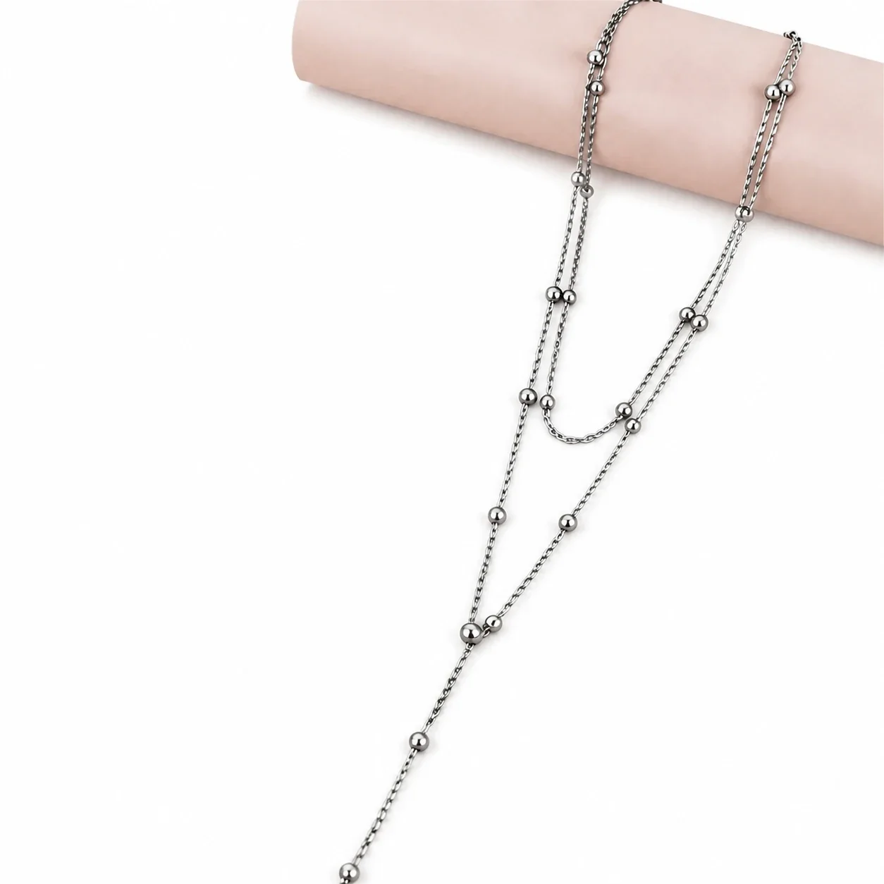 Layered Bead Y Necklace 316 Stainless Steel PVD