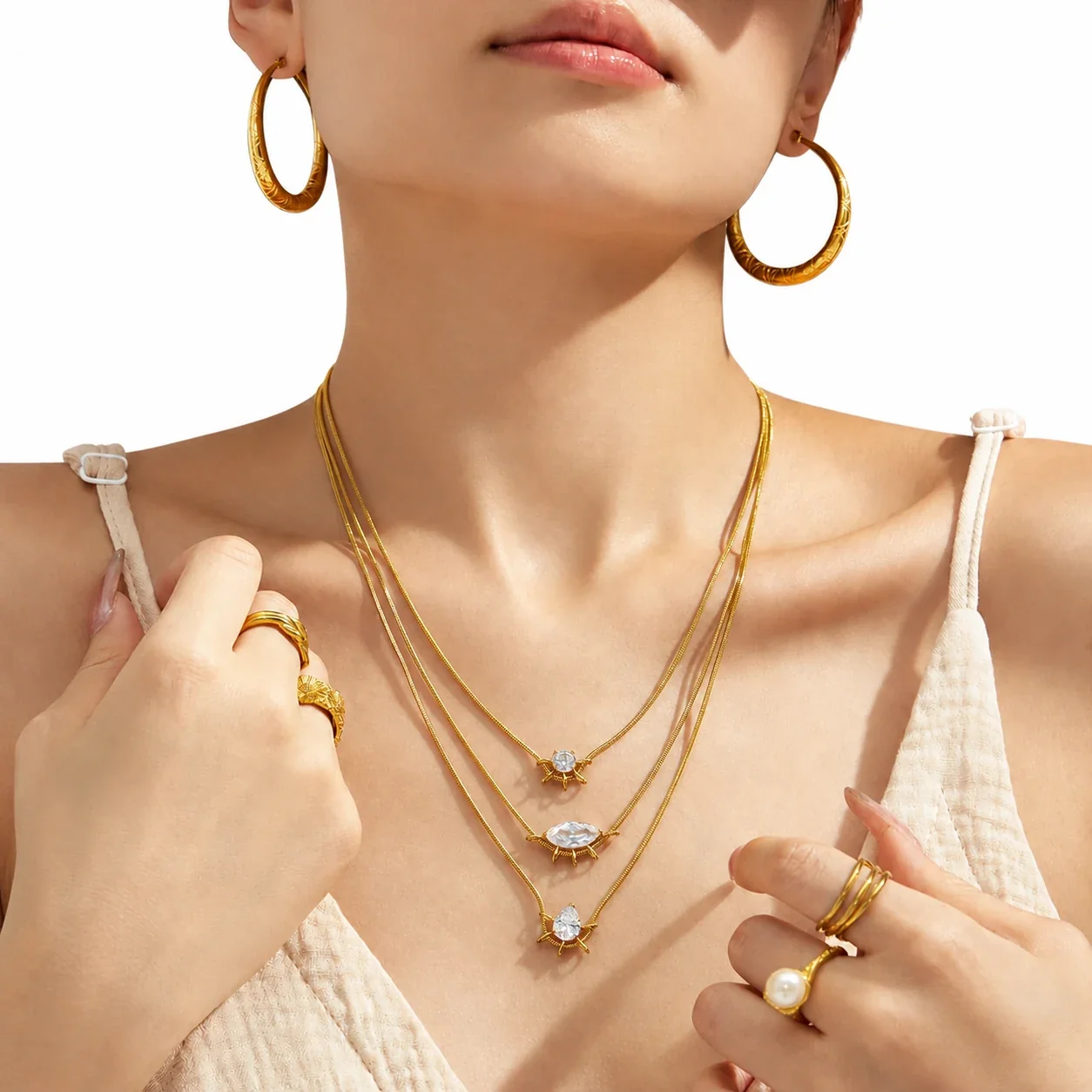 Radiant Gold-Plated 316L Crystal Sunburst Necklace