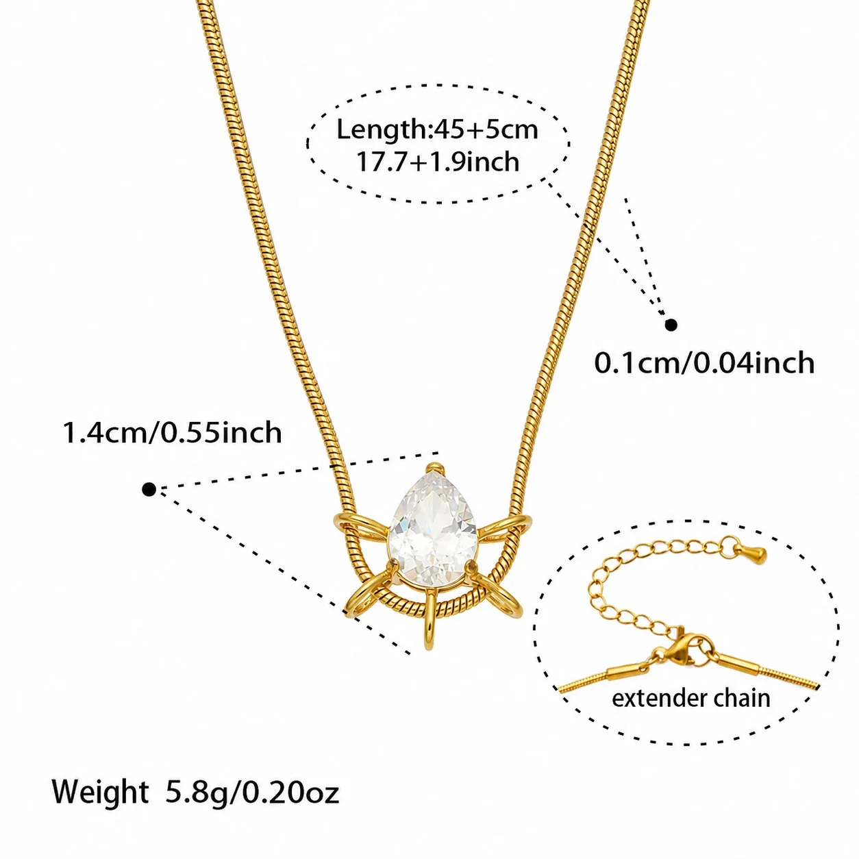 Radiant Gold-Plated 316L Crystal Sunburst Necklace - Gold Teardrop CZ