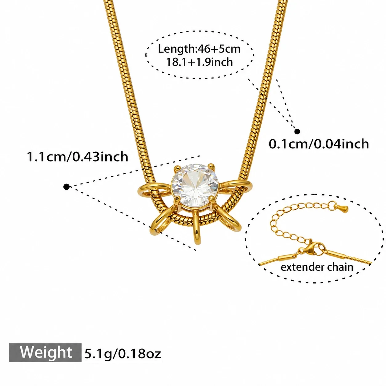 Radiant Gold-Plated 316L Crystal Sunburst Necklace - Gold Round CZ