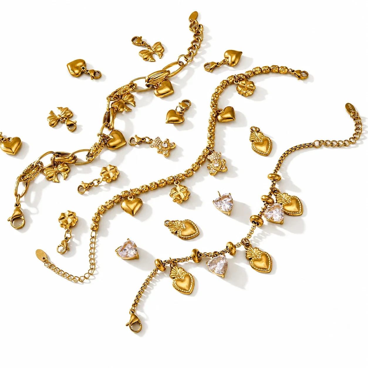 Playful 18K Gold-Plated Heart Bear Stainless Steel Bracelet
